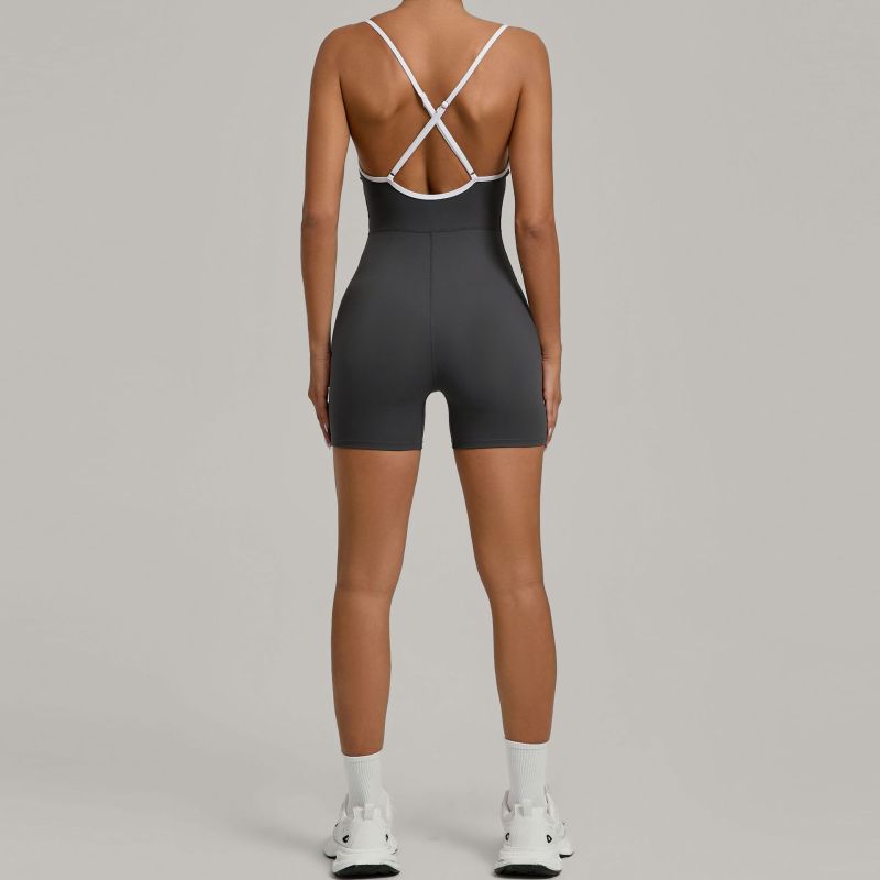 Autumn sand contrast color cross strap hip lift tight one-piece yoga suit outdoor running sports one-piece fitness suit 1091