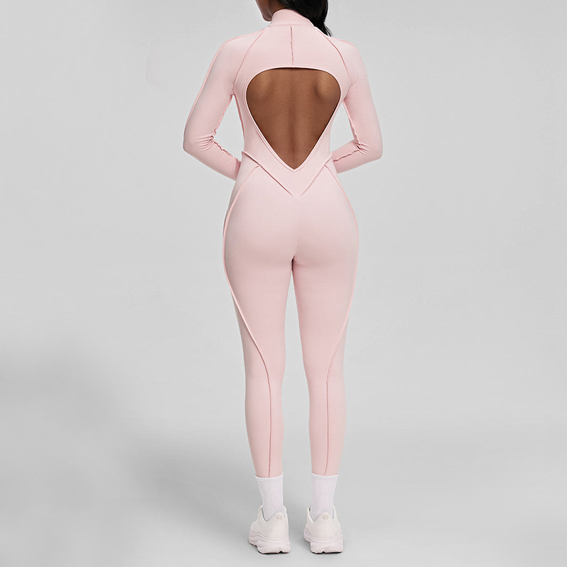 European and American cross-border three-dimensional zipper long-sleeved yoga jumpsuit trousers female sexy backless tight yoga suit jumpsuit