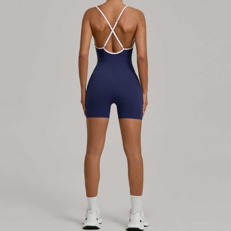 Autumn sand contrast color cross strap hip lift tight one-piece yoga suit outdoor running sports one-piece fitness suit 1091