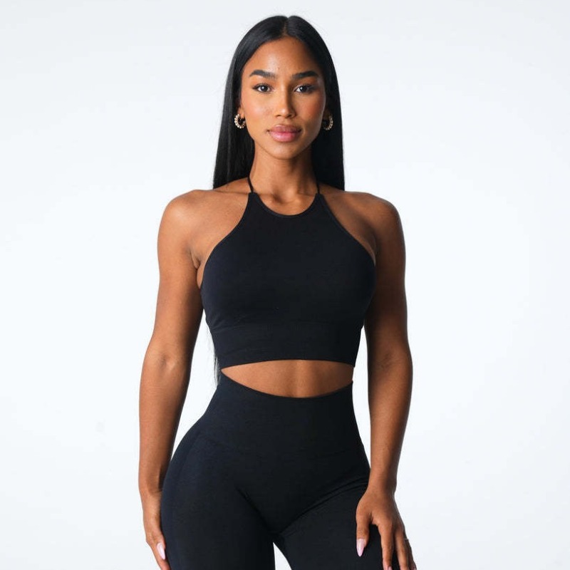 Specially supply cross-border nylon large backless beautiful strap cup high collar drawstring seamless sports bra fitness bra