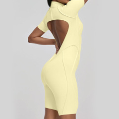 Short sleeves-backless light yellow