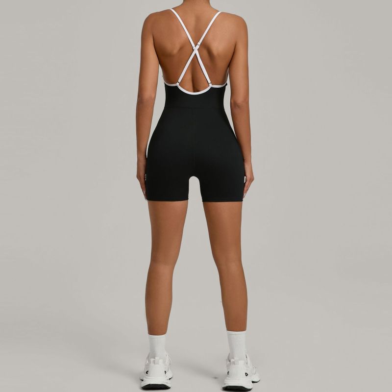 Autumn sand contrast color cross strap hip lift tight one-piece yoga suit outdoor running sports one-piece fitness suit 1091