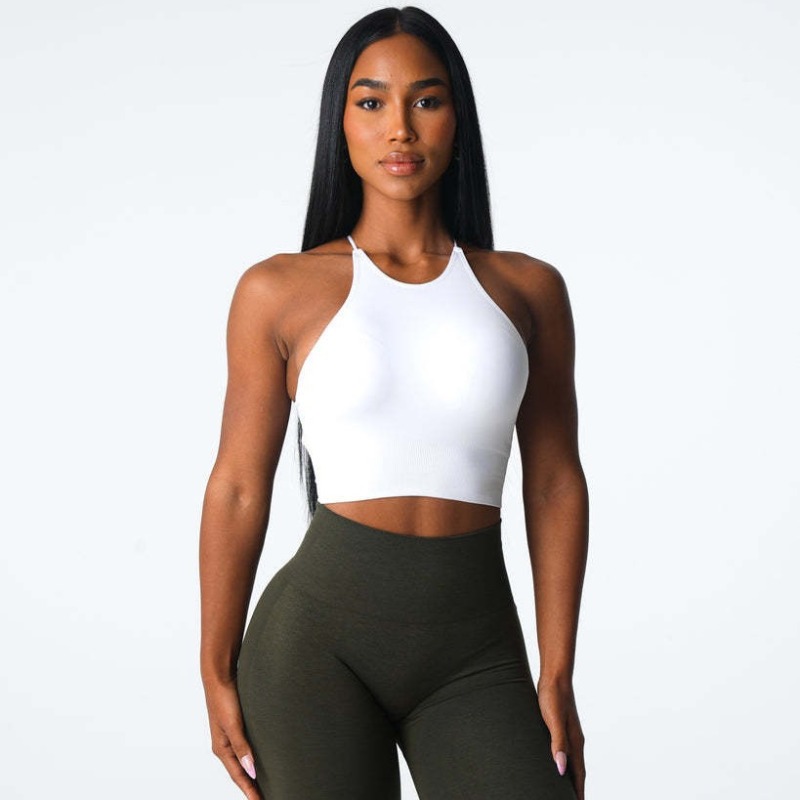 Specially supply cross-border nylon large backless beautiful strap cup high collar drawstring seamless sports bra fitness bra