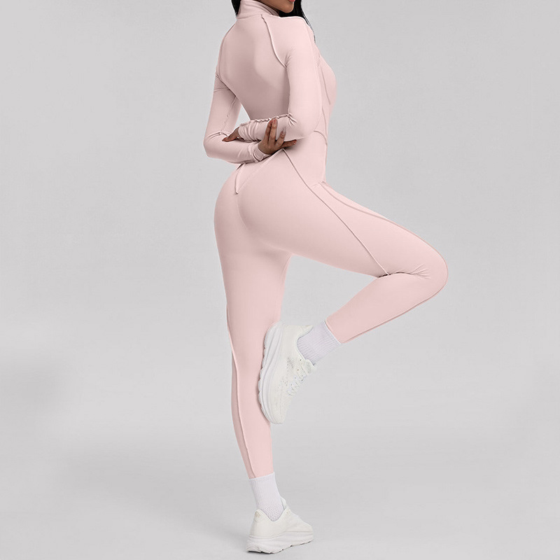 European and American contrast color one-piece zipper fitness yoga jumpsuit women's backless tight sports jumpsuit sportswear