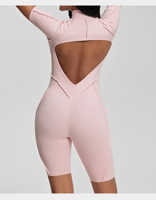 European and American contrast color one-piece zipper fitness yoga jumpsuit women's backless tight sports jumpsuit sportswear