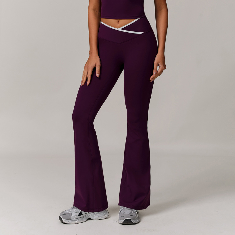 Zechuang European and American nude tight yoga pants slightly flared cross high waist wide leg flared pants women's sports fitness pants 8843