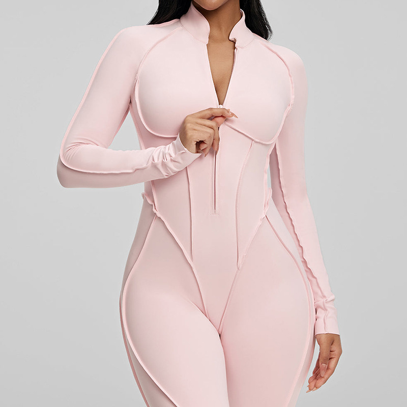 European and American cross-border three-dimensional zipper long-sleeved yoga jumpsuit trousers female sexy backless tight yoga suit jumpsuit