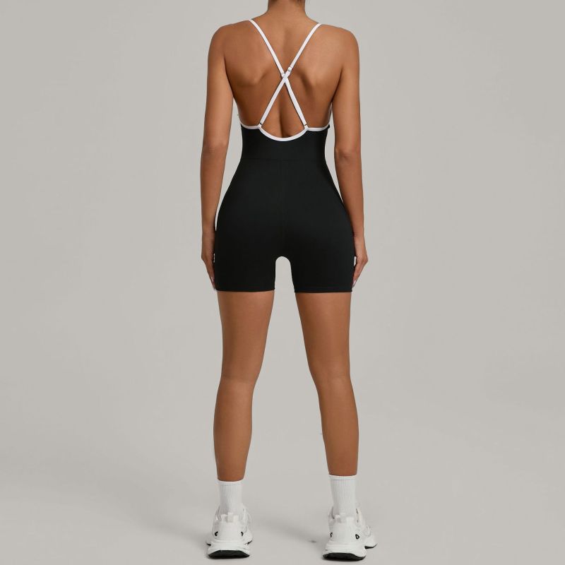 Autumn sand contrast color cross strap hip lift tight one-piece yoga suit outdoor running sports one-piece fitness suit 1091