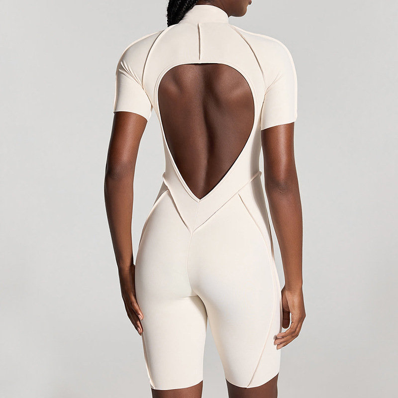 European and American contrast color one-piece zipper fitness yoga jumpsuit women's backless tight sports jumpsuit sportswear