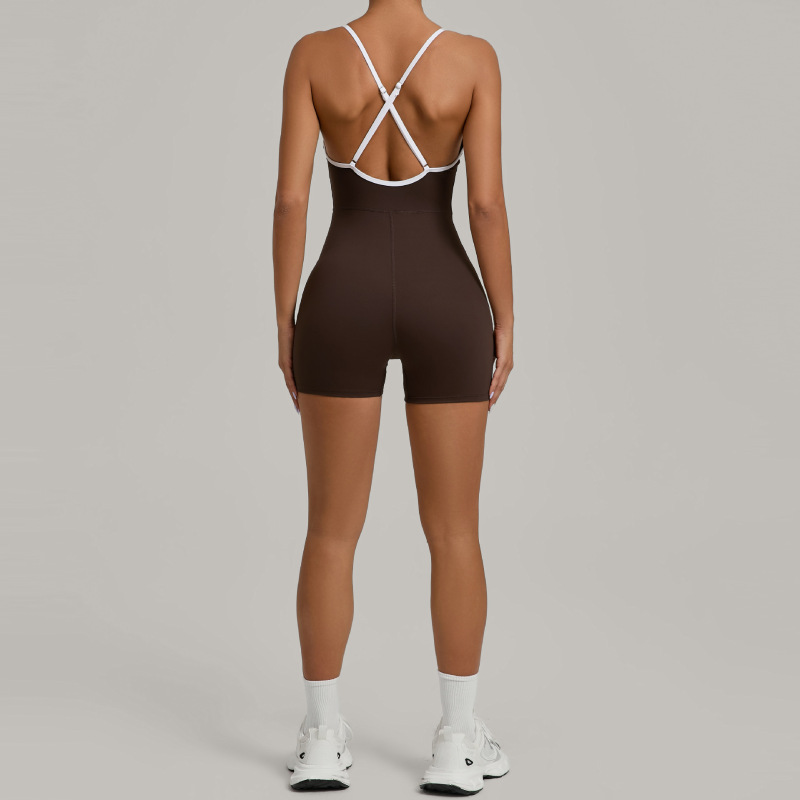 Autumn sand contrast color cross strap hip lift tight one-piece yoga suit outdoor running sports one-piece fitness suit 1091