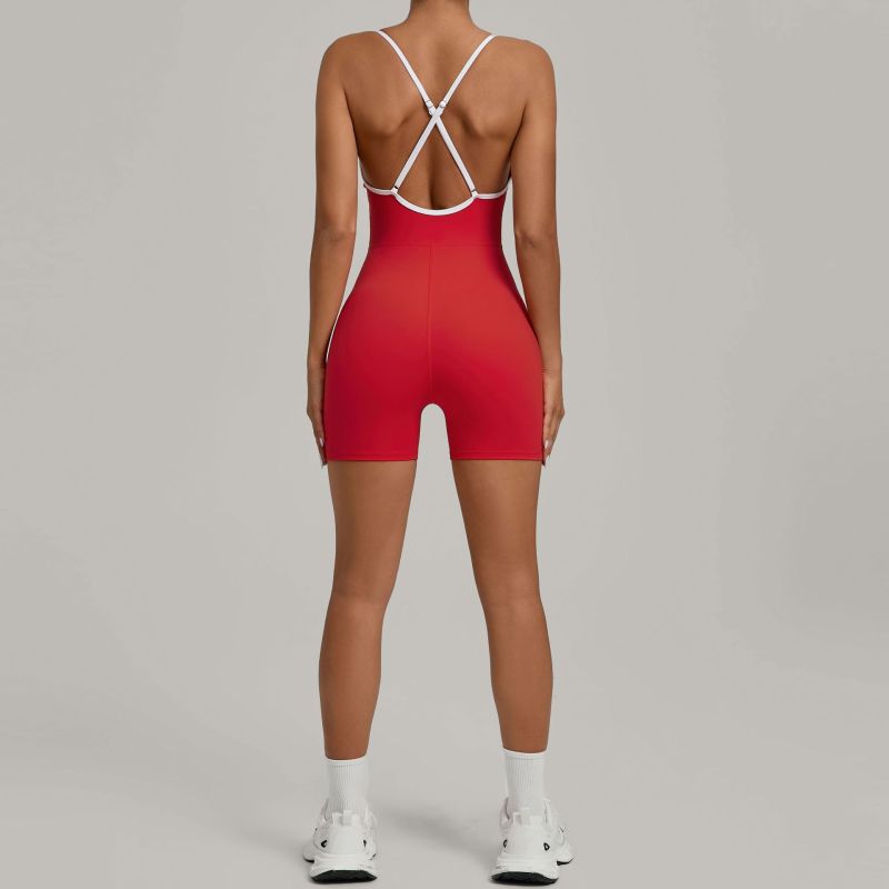 Autumn sand contrast color cross strap hip lift tight one-piece yoga suit outdoor running sports one-piece fitness suit 1091