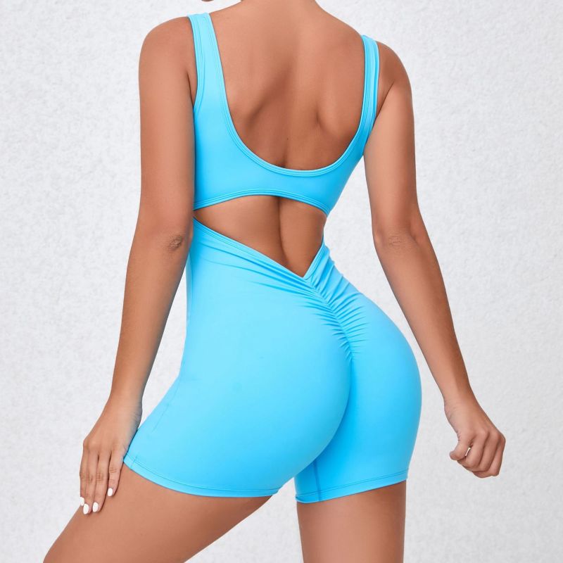 European and American quick-drying nude sports jumpsuit one-piece V-shaped back waist running fitness suit tight beautiful back yoga suit