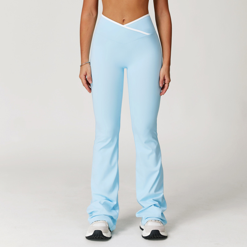 Zechuang European and American nude tight yoga pants slightly flared cross high waist wide leg flared pants women's sports fitness pants 8843