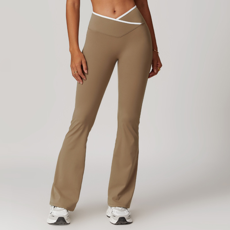 Zechuang European and American nude tight yoga pants slightly flared cross high waist wide leg flared pants women's sports fitness pants 8843