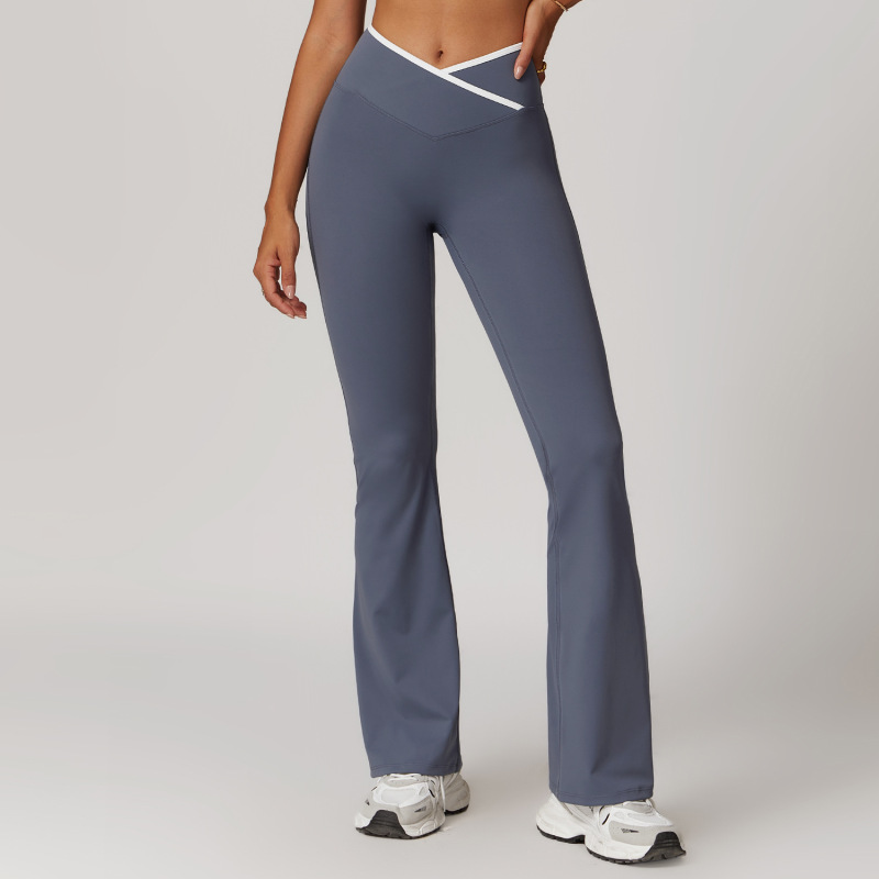 Zechuang European and American nude tight yoga pants slightly flared cross high waist wide leg flared pants women's sports fitness pants 8843