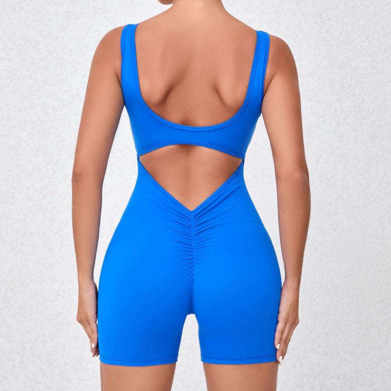 European and American quick-drying nude sports jumpsuit one-piece V-shaped back waist running fitness suit tight beautiful back yoga suit
