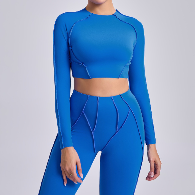 European and American tight T-shirt quick-drying yoga clothes long-sleeved fitness tops blouse outdoor running sports long-sleeved women 24129