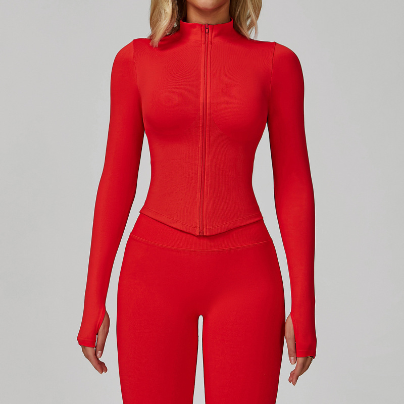 European and American stand collar zipper long sleeve yoga jacket women tight quick-drying yoga clothes outdoor fitness sports tops 7725