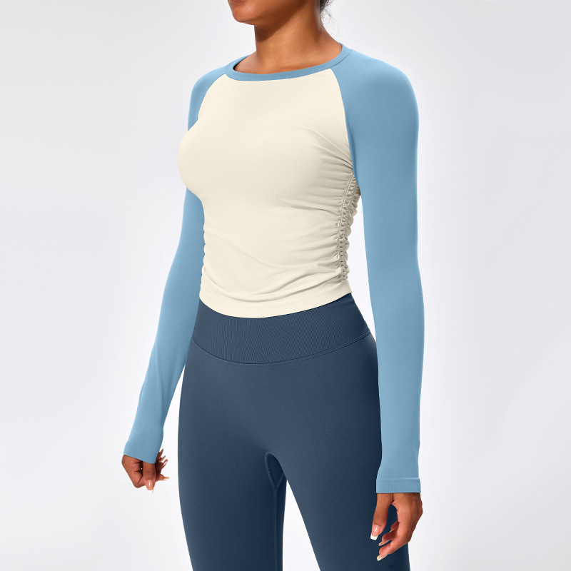 Cross-border yoga clothing tops tights long sleeves seamless stretch running sports tops women's yoga fitness clothes
