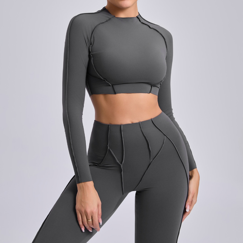 European and American tight T-shirt quick-drying yoga clothes long-sleeved fitness tops blouse outdoor running sports long-sleeved women 24129