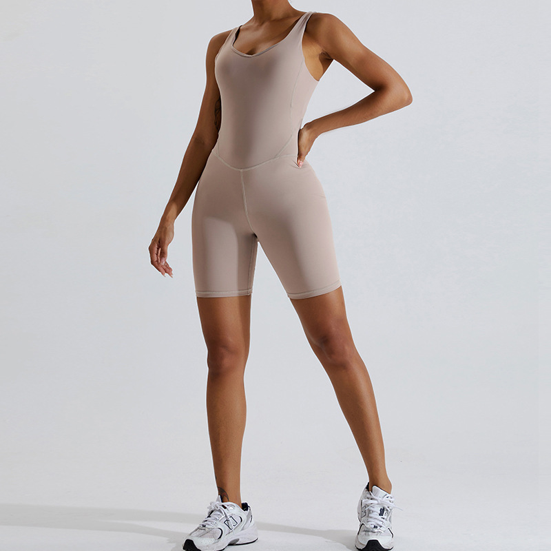 European and American one-piece tight jumpsuit for women nude dance sports outdoor fitness running quick-drying jumpsuit yoga clothes