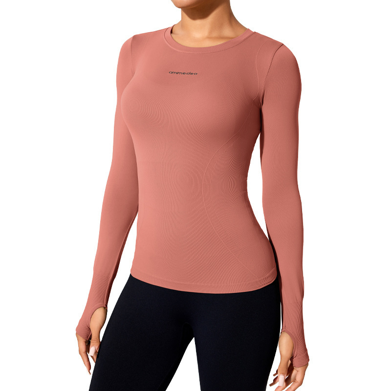 Cross-border European and American sweat-absorbent breathable yoga clothes for women seamless long-sleeved sports tops tight quick-drying running fitness clothes