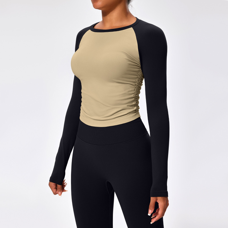 Cross-border yoga clothing tops tights long sleeves seamless stretch running sports tops women's yoga fitness clothes