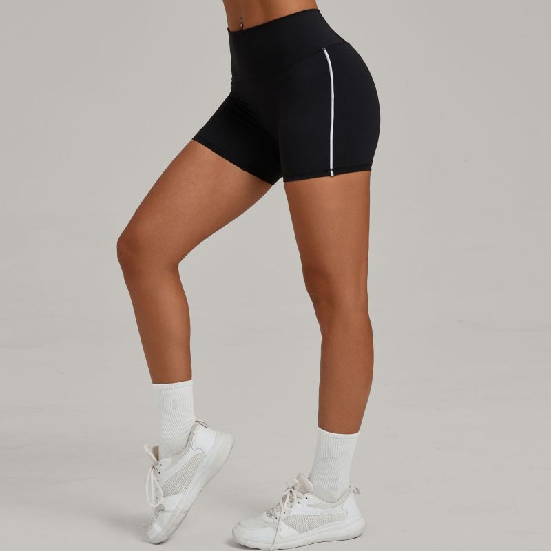 European and American stitching sanded tight yoga shorts women's high waist abdomen fitness pants hip lifting running sports shorts 1340