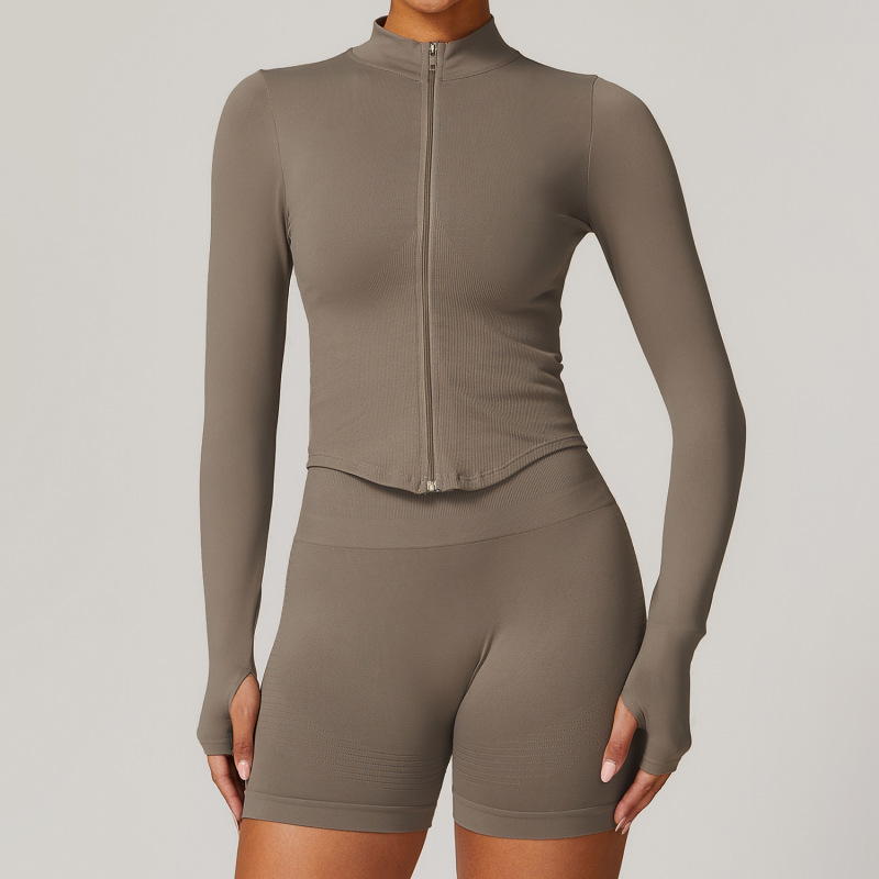 European and American stand collar zipper long sleeve yoga jacket women tight quick-drying yoga clothes outdoor fitness sports tops 7725