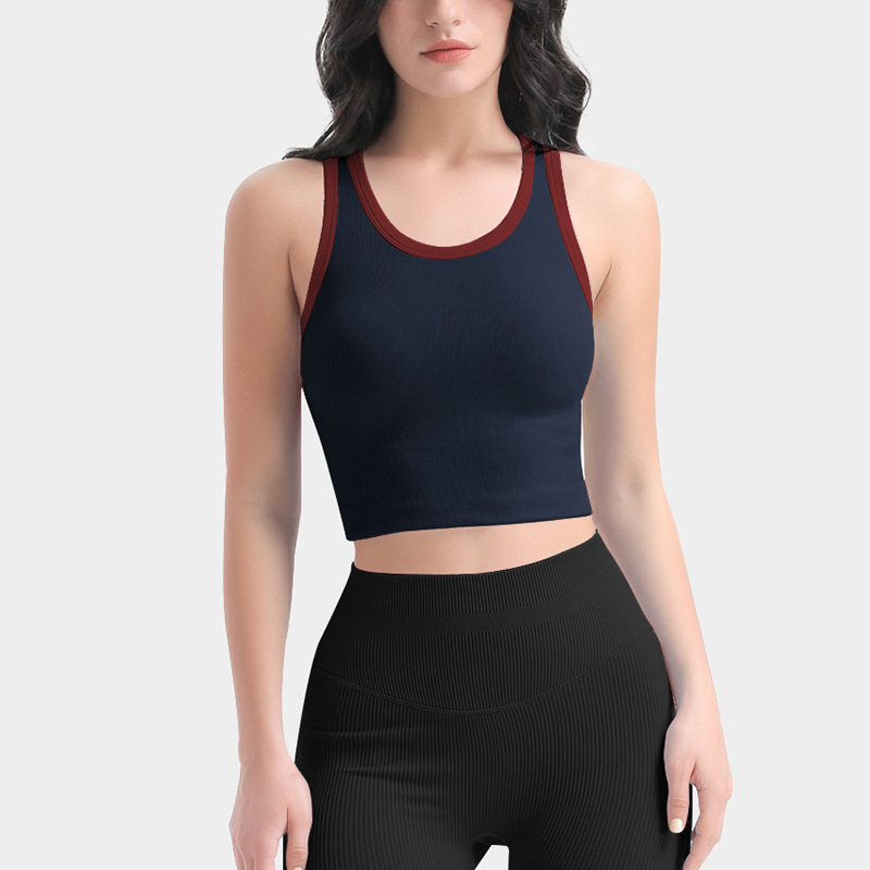 Cross-border basic sports bra for women with waist-hugging yoga clothes vest with integrated suspenders and chest pad tops for inner wear fitness clothes