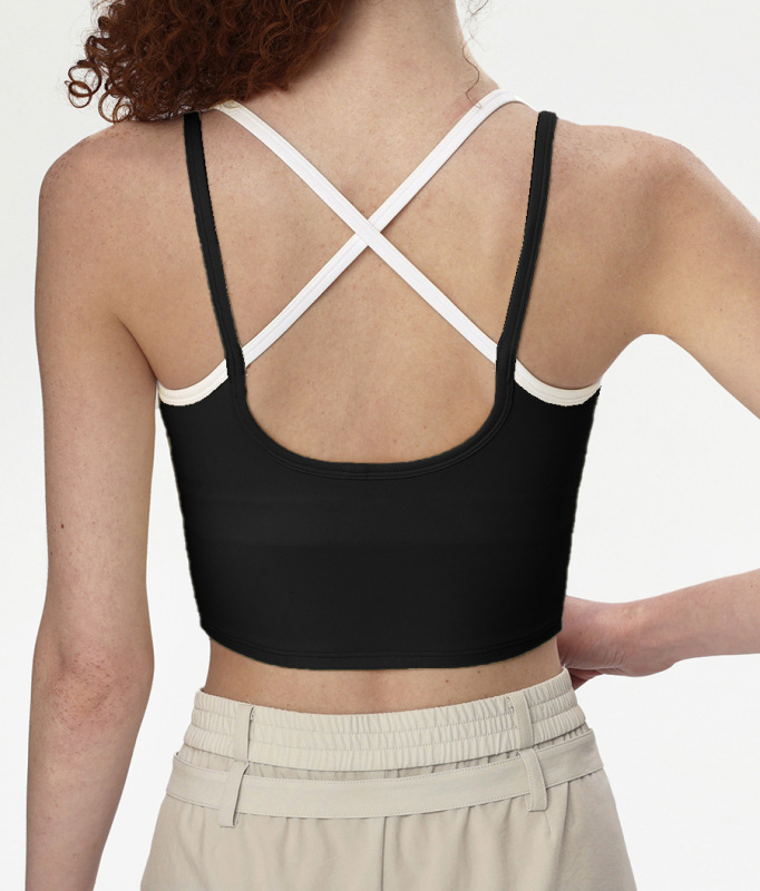 Cross-border thin shoulder straps cross beautiful back medium strength yoga top breathable sports vest with chest pad sports underwear for women