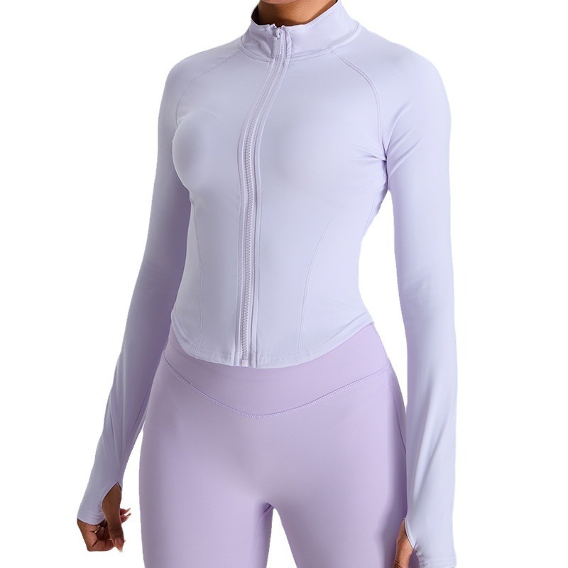 New European and American yoga clothes tops for women autumn and winter zipper sports jacket with slim waist and outdoor running fitness clothes