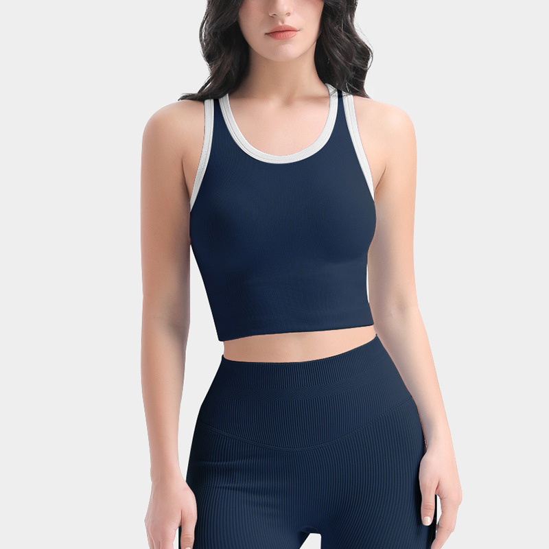 Cross-border basic sports bra for women with waist-hugging yoga clothes vest with integrated suspenders and chest pad tops for inner wear fitness clothes