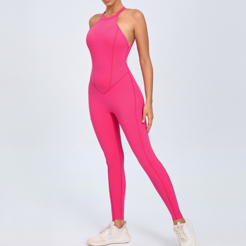 European and American back buckle yoga jumpsuit women's peach hip backless sports quick-drying one-piece fitness jumpsuit