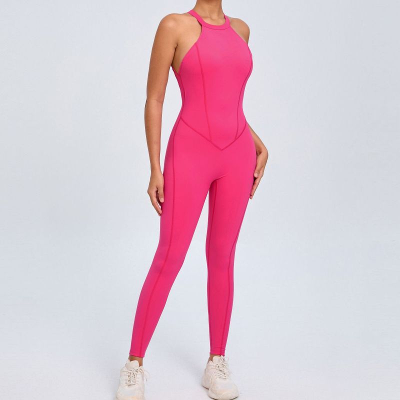 European and American back buckle yoga jumpsuit women's peach hip backless sports quick-drying one-piece fitness jumpsuit