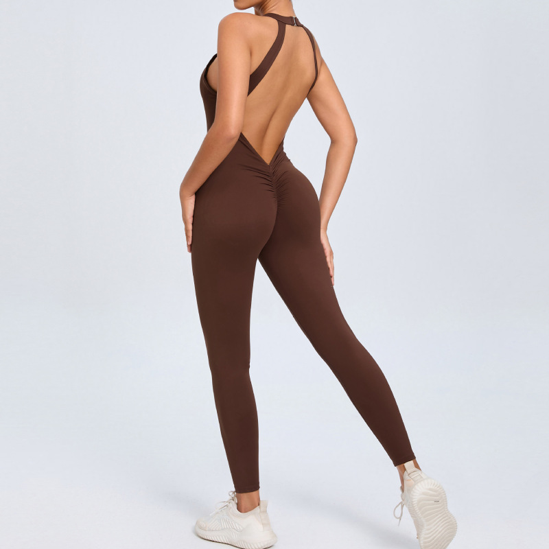 European and American back buckle yoga jumpsuit women's peach hip backless sports quick-drying one-piece fitness jumpsuit