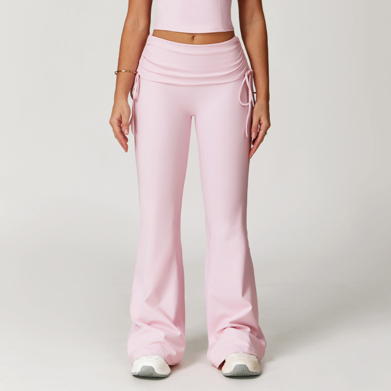 Cross-border folded high waist bell-bottom pants nude wide leg slim trousers outdoor running fitness sports bell-bottom pants 3055