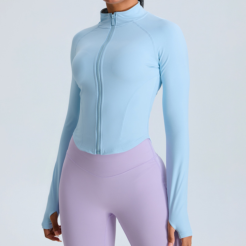 New European and American yoga clothes tops for women autumn and winter zipper sports jacket with slim waist and outdoor running fitness clothes
