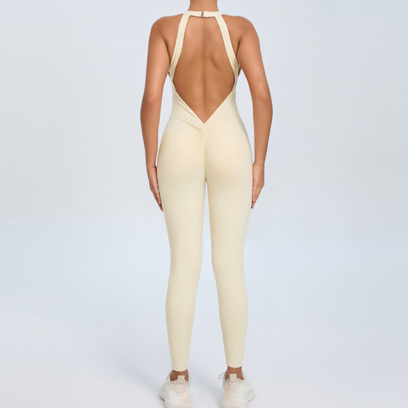 European and American back buckle yoga jumpsuit women's peach hip backless sports quick-drying one-piece fitness jumpsuit
