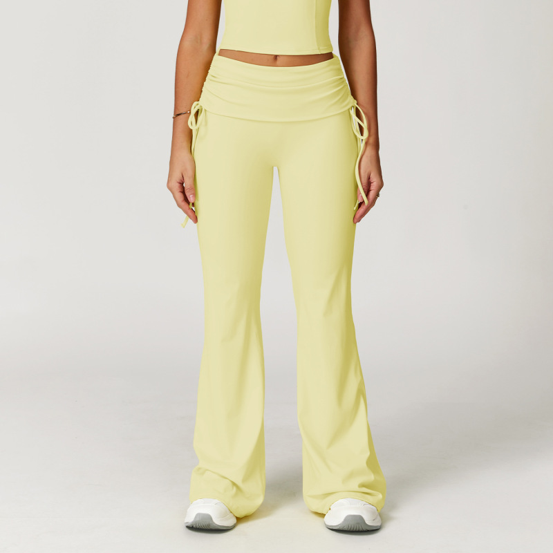 Cross-border folded high waist bell-bottom pants nude wide leg slim trousers outdoor running fitness sports bell-bottom pants 3055