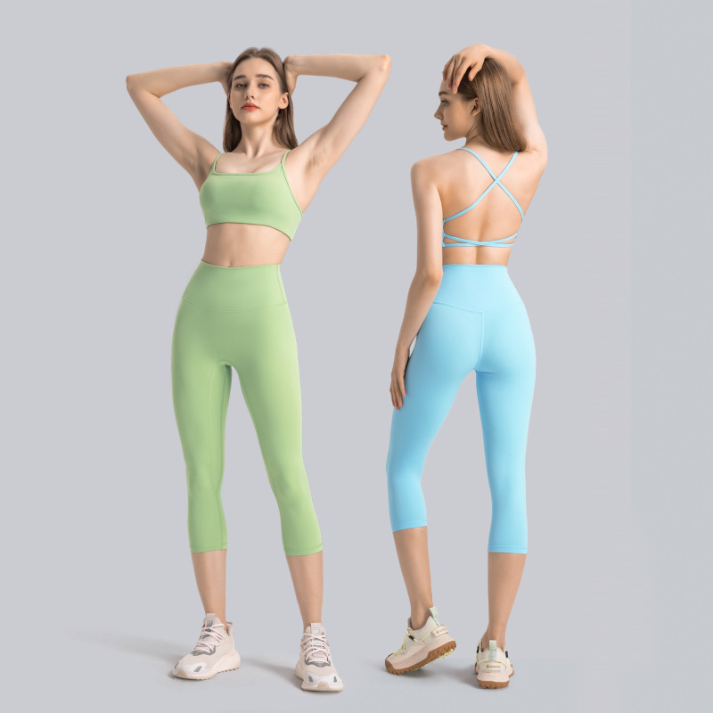 New spring and summer no embarrassing line nude yoga cropped pants high waist hip lift slimming sports fitness pants female DL065