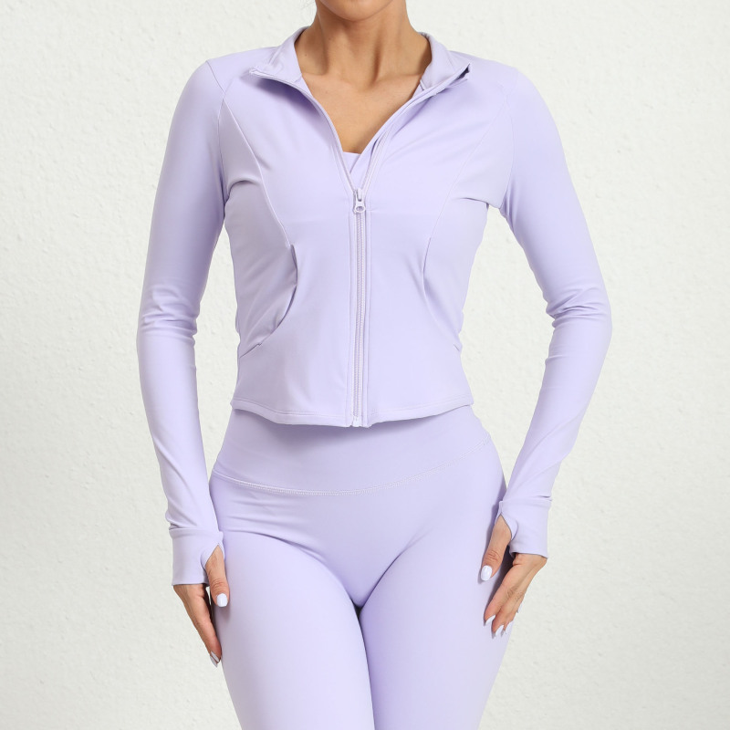 European and American autumn and winter outdoor running yoga jacket women's stand-up collar zipper sports quick-drying tight long-sleeved sports top