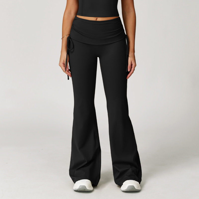 Cross-border folded high waist bell-bottom pants nude wide leg slim trousers outdoor running fitness sports bell-bottom pants 3055