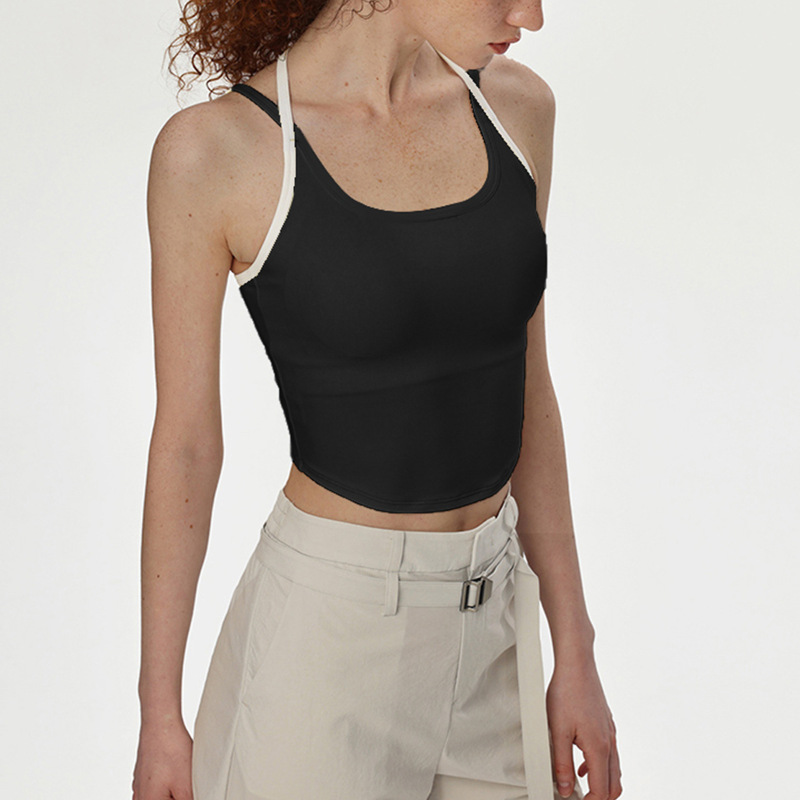 Cross-border thin shoulder straps cross beautiful back medium strength yoga top breathable sports vest with chest pad sports underwear for women