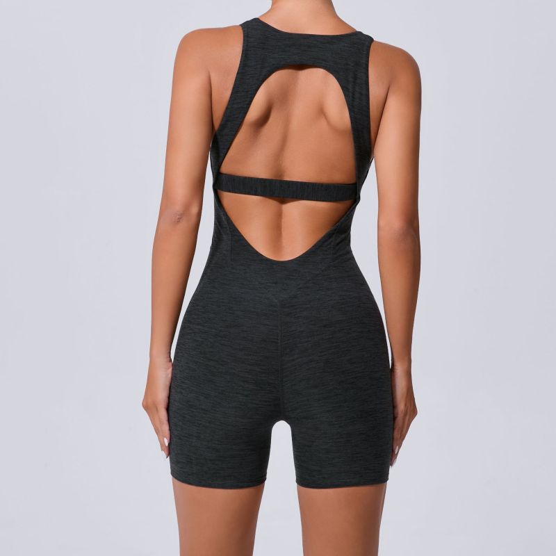 Qiusha's new hollow back one-piece yoga jumpsuit tight-fitting, slimming, hip-lifting fitness jumpsuit for women