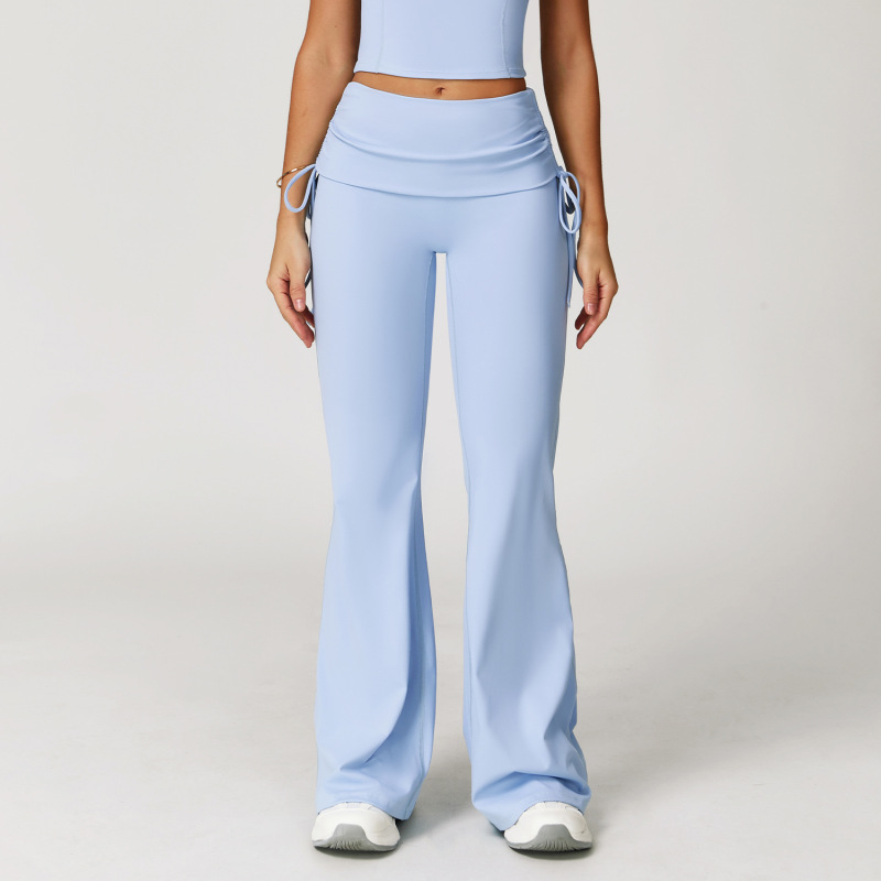 Cross-border folded high waist bell-bottom pants nude wide leg slim trousers outdoor running fitness sports bell-bottom pants 3055