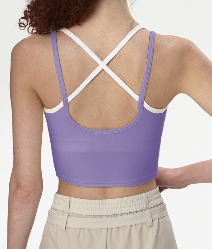 Cross-border thin shoulder straps cross beautiful back medium strength yoga top breathable sports vest with chest pad sports underwear for women