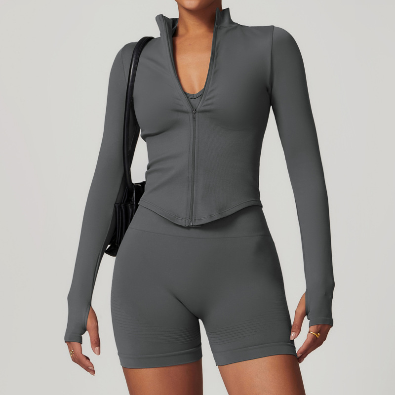 European and American stand collar zipper long sleeve yoga jacket women tight quick-drying yoga clothes outdoor fitness sports tops 7725