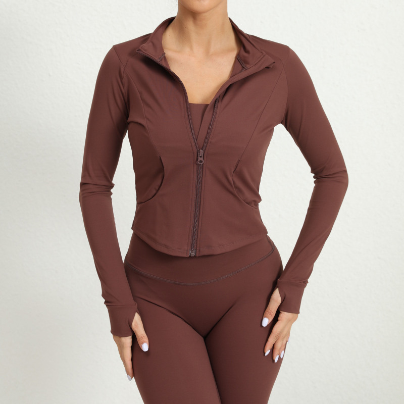 European and American autumn and winter outdoor running yoga jacket women's stand-up collar zipper sports quick-drying tight long-sleeved sports top