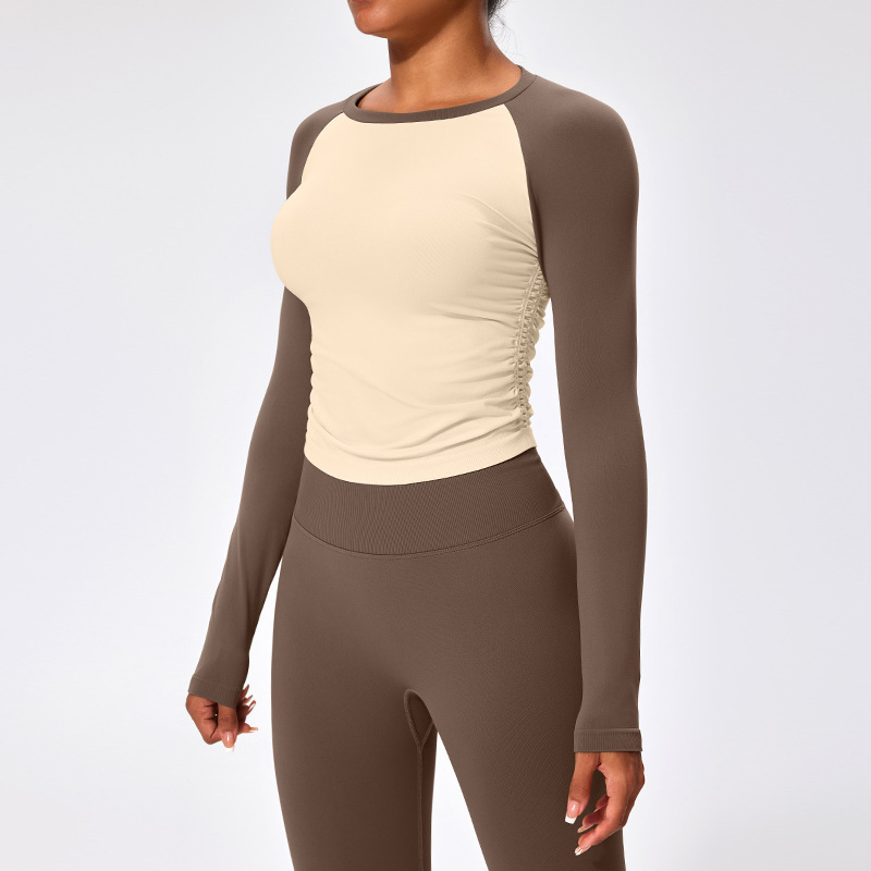 Cross-border yoga clothing tops tights long sleeves seamless stretch running sports tops women's yoga fitness clothes